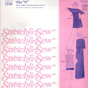 Stretch & Sew 1530 - Misses&#39; &quot;The T&quot; Top, Tunic or Dress - Loose Fitting T-Shaped Bodice, Turnback Sleeves - For Ladies Bust Size 28&quot; - 44&quot;