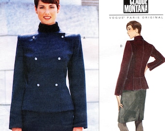 Patrón Vogue 1890 de CLAUDE MONTANA - Chaqueta cruzada con forro y falda cónica para señora - Vogue París Original (Talla 14/16/18)