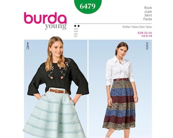 Burda 6479 Skirt Sewing Pattern: Bell-Shaped, Flared, Tiered - Size 6-18