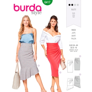 Burda Sewing Pattern 6417 - Misses&#39; Straight, Raised Waist, Asymmetrical Skirt in Two Options - Burda Style Patterns - Sz 8 thru 18