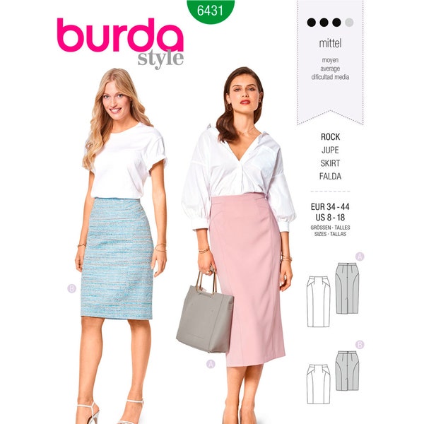 Burda Sewing Pattern 6431 - Misses' Lined, Straight, Tapered, Shaped Seams, Pencil Skirt in Two Lengths - Burda Style Pattern - Sz 8 thru 18