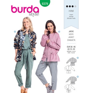 Burda Sewing Pattern 6379 - Misses&#39; Loose Fitting Blouson Jackets with Collar/Neckline/Trim Variations - Burda Style Pattern - Sz 10 thru 20