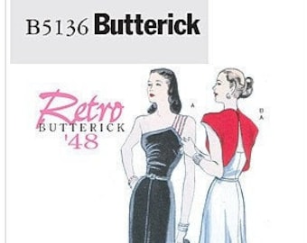 Pick Your Size - Misses&#39; One-Shoulder Evening Dress and Reversed Jacket - Reissued Vintage 1948 Pattern - Butterick Retro Pattern B5136