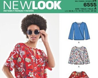 Sz XS thru XL - New Look Pattern 6555 - Misses' Loose Fitting, Pullover Top/Tunic in Three Options - Lapped Front, Hemline & Sleeve Options