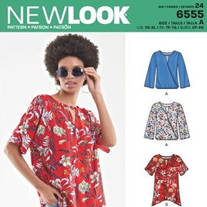 Sz XS thru XL - New Look Pattern 6555 - Misses&#39; Loose Fitting, Pullover Top/Tunic in Three Options - Lapped Front, Hemline & Sleeve Options