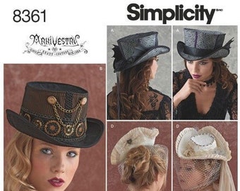 Simplicity Hats Sewing Pattern 8361: Steampunk, Tricorn, Top Hat (S/M/L)