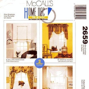 McCall's Home Dec Muster 2659 - Home Dec In a Sec - Fensterrollo, Volant, Gesims, Swag & Seitenteile in vier Variationen - 2 Stunden Muster