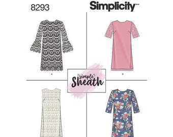 Simplicity Dress Pattern D0618/8293 - Misses' Simple Sheath Dresses in Four Variations - Simplicity Patterns (Sz 6 thru 14)