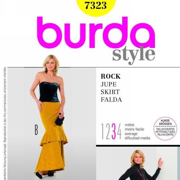 Burda Sewing Pattern 7323 - Misses' Skirts - Fitted thru Hips, Hi-Low Skirt in Two Lengths w/Flared Hemline - Burda Patterns - Sz 10 thru 24