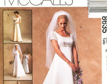 Sz 8/10/12 - Empire Waist Wedding Dress or Bridesmaid/Formal Dress in Four Variations - ALICYN EXCLUSIVES - McCall&#39;s Sewing Pattern 8635