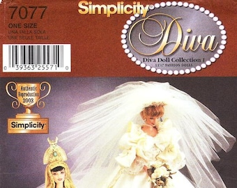 Simplicity 7077 Diva Doll Clothes Pattern: Princess Diana, Cleopatra