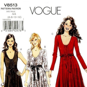 SZ 6/8/10/12 - Vogue Dress Pattern V8513 - Misses&#39; Scoop Neck, Pleated Bodice, Fit and Flare Dress in Three Options - Vogue Patterns