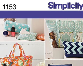 Simplicity Sewing Pattern 1153 Misses Bag Assortment Purse Tote Bags and Brush cosmetic Bags in Several Sizes One Size Pattern Etsy
