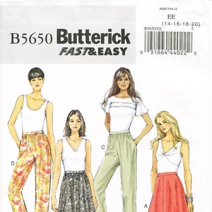 Butterick Sewing Pattern B5650 - Misses&#39; Very Loose Fitting Flared Skirt or Tapered Pants in Two Options Each - Fast & Easy - SZ 14/16/18/20