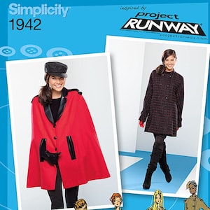 Simplicity Sewing Pattern 1942 by PROJECT RUNWAY - Misses&#39; Coat, Jacket or Cape in Two Length with Front Variations - Sz 12 thru 20