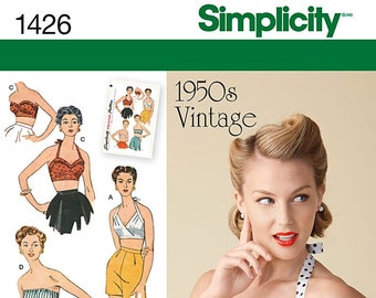 Sz 14/16/18/20/22 - Simplicity Top Pattern 1426 - Misses' 1950's Vintage Bra Tops in Four Variations - Simplicity Patterns