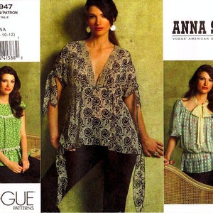 May include: A sewing pattern for a blouse with three different styles. The pattern is by Anna Sui and is for sizes 6-8-10-12. The pattern is for a Vogue American Designer pattern.