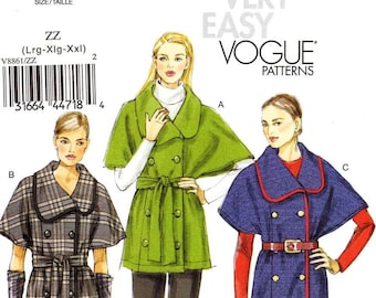Patron de veste Vogue V8861 : veste à double boutonnage ceinturée pour femme - Taille Lrg/Xlg/Txl