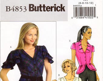Butterick-naaipatroon B4853: peplum top met V-hals (maat 6/8/10/12)