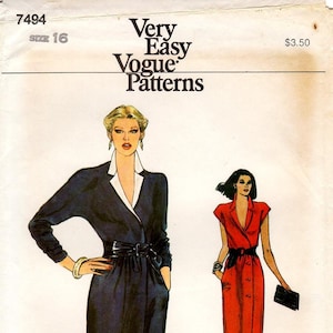 Vogue Sewing Pattern 7494 - Misses&#39; Loose-Fitting Wrap Dress with Blouson Bodice and Shaped Hemline - Very Easy Vogue Pattern - Sz 16