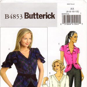 Butterick Sewing Pattern B4853 - Misses&#39; V-Neck Peplum Top and Belt in Three Variations - Butterick Patterns - Sz 6/8/10/12