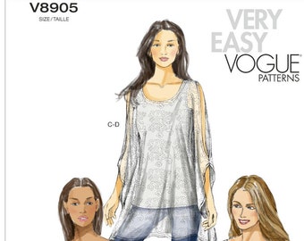 Patrón de costura Vogue 8905: Top tipo jersey para mujer, tres variantes