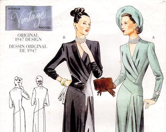 Vogue Sewing Pattern 2354 - Misses' Surplice Dress with Side Drape Inset - Vogue Vintage Model 1947 - Pick Your Size