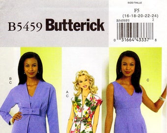 Sz 16/18/20/22/24 - Butterick Dress Pattern B5459 - Misses' Sleeveless V-Neck Dress and Lined Jacket with Bow Closure in Two Options