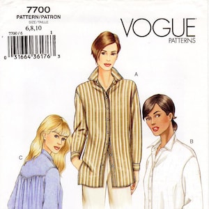 Patrón de costura Vogue 7700: camisas holgadas con botones en el frente para mujeres en tres variantes: patrones Vogue: elija su talla