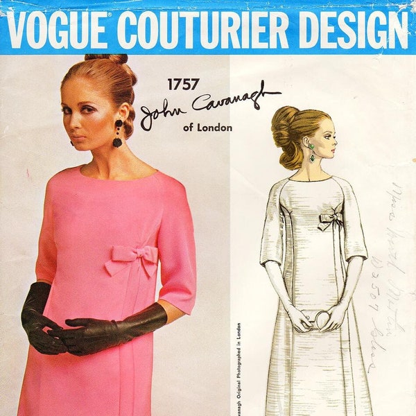 Vintage 1960's Vogue Dress Pattern 1757 by JOHN CAVANAGH - Misses' Dress in Two Lengths - Tunic & Skirt or Evening Length - Sz 12/Bust 32"