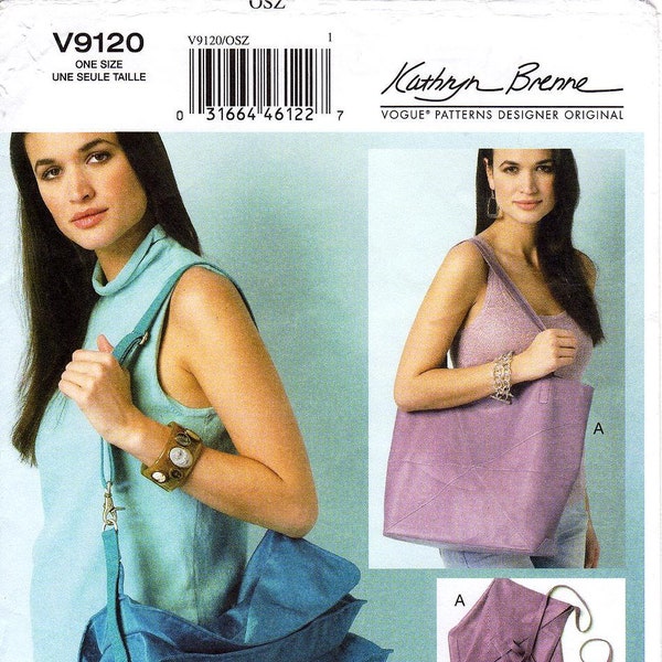 Vogue Accessories Pattern V9120 - Misses' Shoulder Bags and Pouches - Pleated or Standard Tote Bags & Slim Pouch with Strap  - Vogue Patter