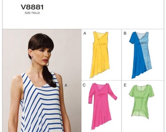 Pick Your Size - Vogue Top Pattern V8881 - Misses' Asymmetrical Pullover Top in Six Variations - Vogue Easy Options Pattern