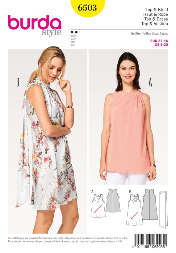 Burda 6503 Sewing Pattern: Sleeveless A-line Top & Dress, Scarf - Size 8-20 - Etsy Burda 6503 Sewing Pattern: Sleeveless A-line Top & Dress, Scarf - Size 8-20 - Etsy