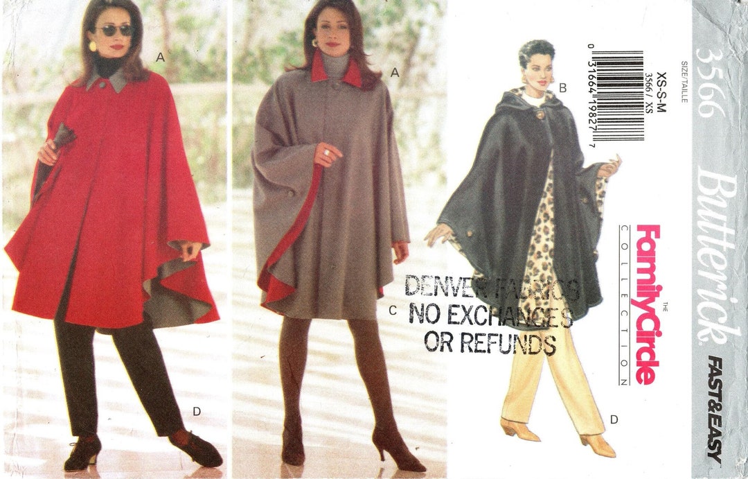 Butterick Cape Sewing Pattern 3566: Reversible Cape, Skirt & Pants (xs ...