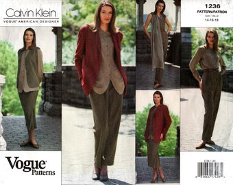 Sz 14/16/18 - Vogue Separates Pattern 1236 by CALVIN KLEIN - Misses' Jacket, Vest, Shirt, Skirt, Pants & Scarf - Vogue American Designer