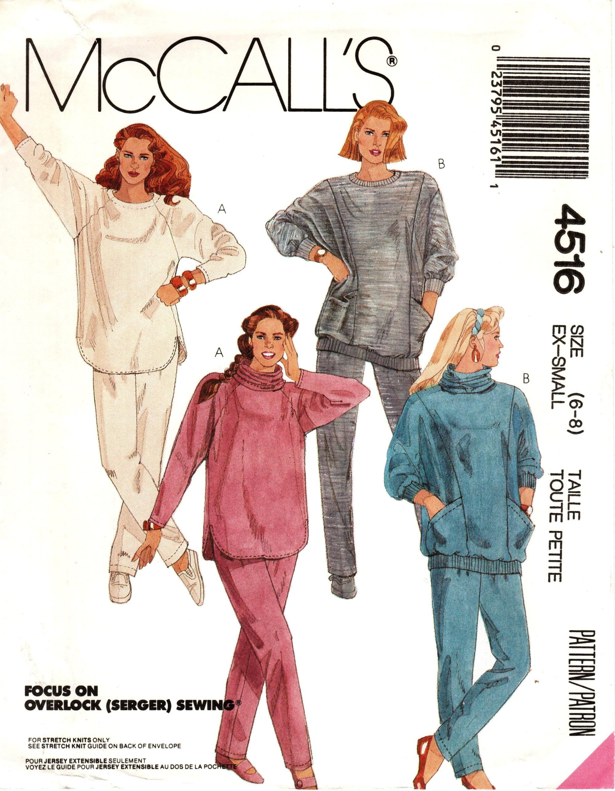 Sz Ex-Small 6/8 - McCall's Separates Pattern 4516 - Misses' Oversized Pullover Tops, Detachable Cowl and Pants - Uncut Pattern