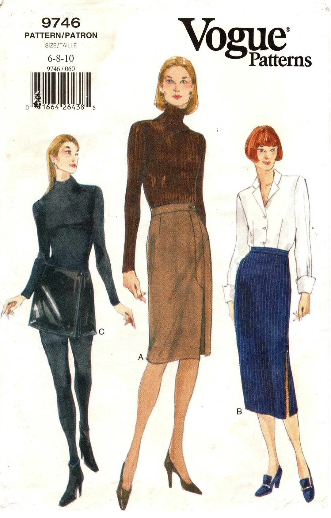 Sz 6/8/10 Vogue Skirt Pattern 9746 Misses' Lined, Side Fly or Side ...