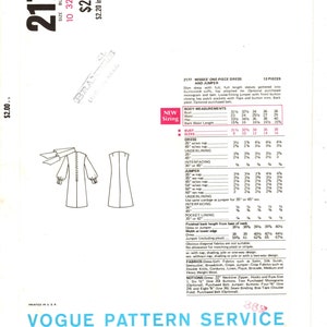 Sz 10 Bust 32 1/2 Vogue Pattern 2177 Misses' Slightly A-Line, One-Piece Dress with Tie and Button Front Jumper Vogue Basic Design image 2