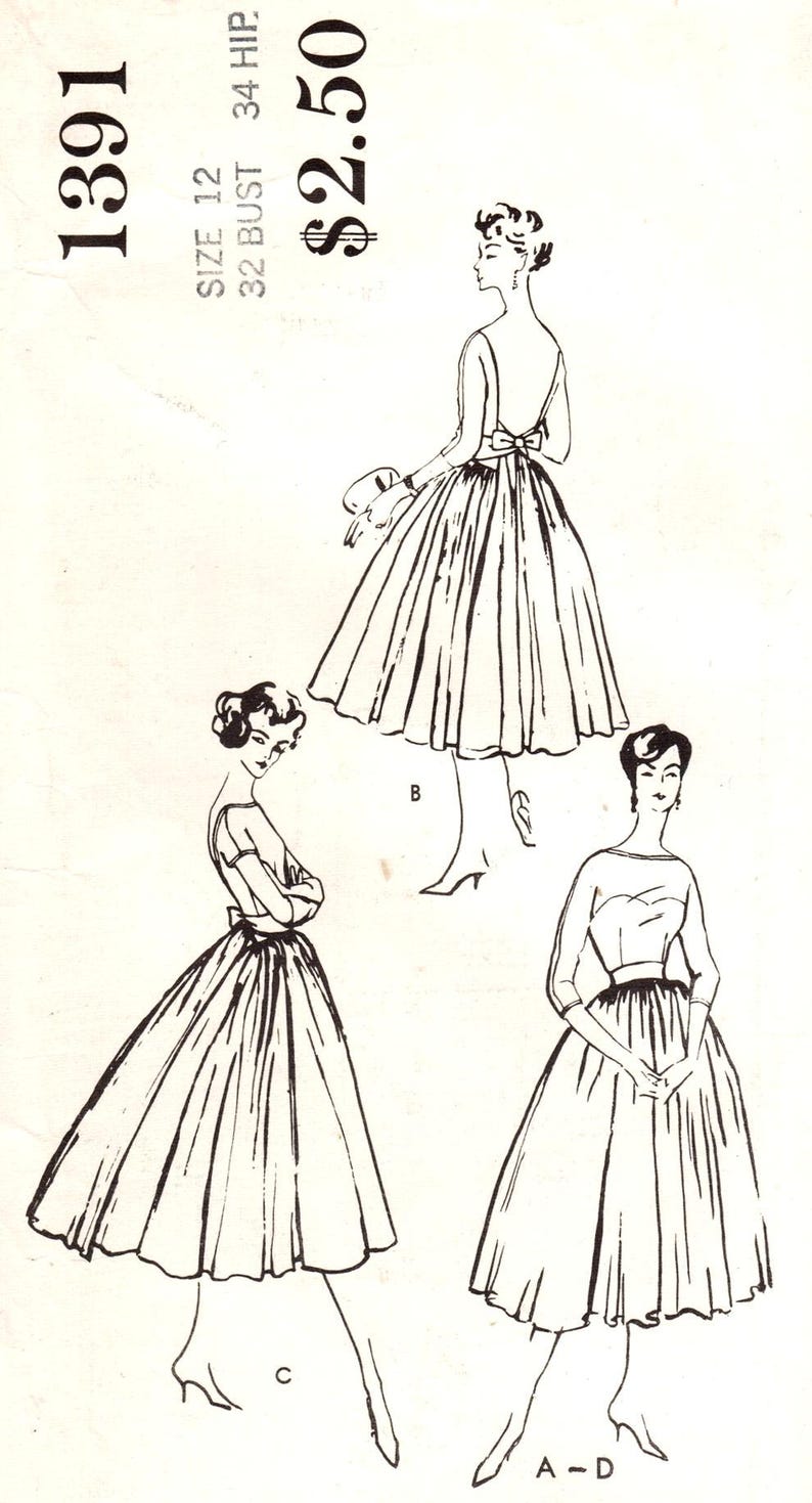 Vintage Vogue 1391 Sewing Pattern: Jacques Heim Full Skirt Dress, Size ...
