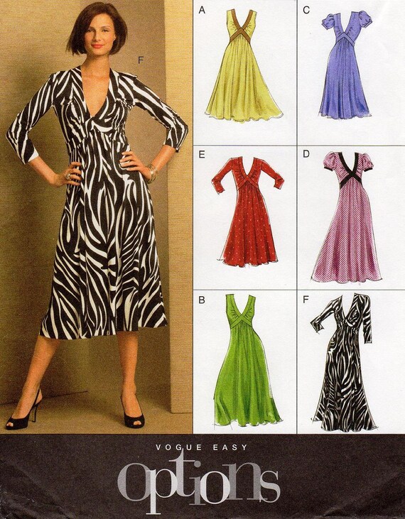 vogue fit and flare dress pattern Vogue V-neck Dress Pattern V8489 - Misses' Fit & Flare (size 8-16 or 18-24)