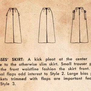 Vintage 50s Skirt Pattern Simplicity 3330 Misses' Four Panel Calf Length Skirt with Back Kick Pleat Three Options Waist 24/Hip 33 image 2