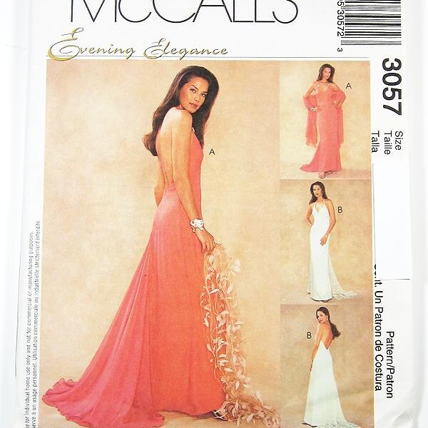 SZ 12/14/16/18 - McCalls Dress Pattern 3057 - Misses' Lined Evening Dress with Wrap