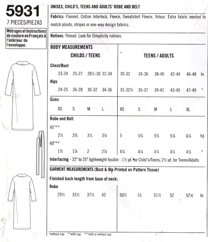 Simplicity 5931 Robe Sewing Pattern: Unisex Shawl Collar, Child to ...