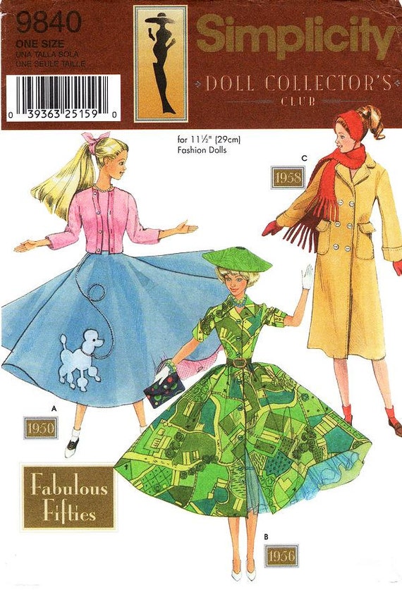 Patron Couture Simplicity 3 Créations Barbie Années 50 - Vêtements Poupée