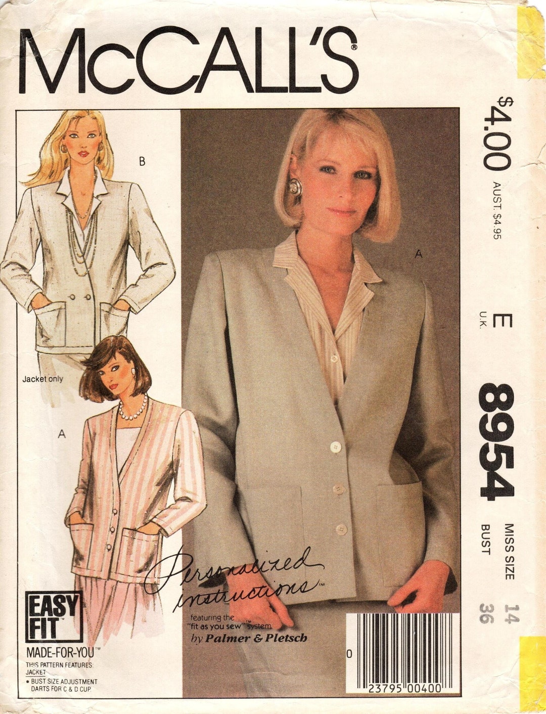 Sz 14 - Mccall's Jacket Pattern 8954 by PALMER PLETSCH - Misses' Loose ...
