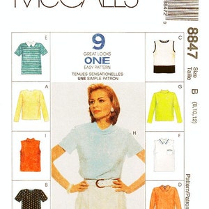 Sz 8/10/12 - McCall&#39;s Top Pattern 8847 - Misses&#39; Top in Nine Variations - Uncut - 9 Great Looks One Easy Pattern