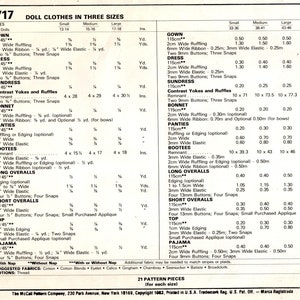 McCall's Doll Clothes Pattern 717/8872 Complete Baby Doll Wardrobe in Three Sizes for Dolls 13 to 14, 15 to 16 or 17 to 18 image 2