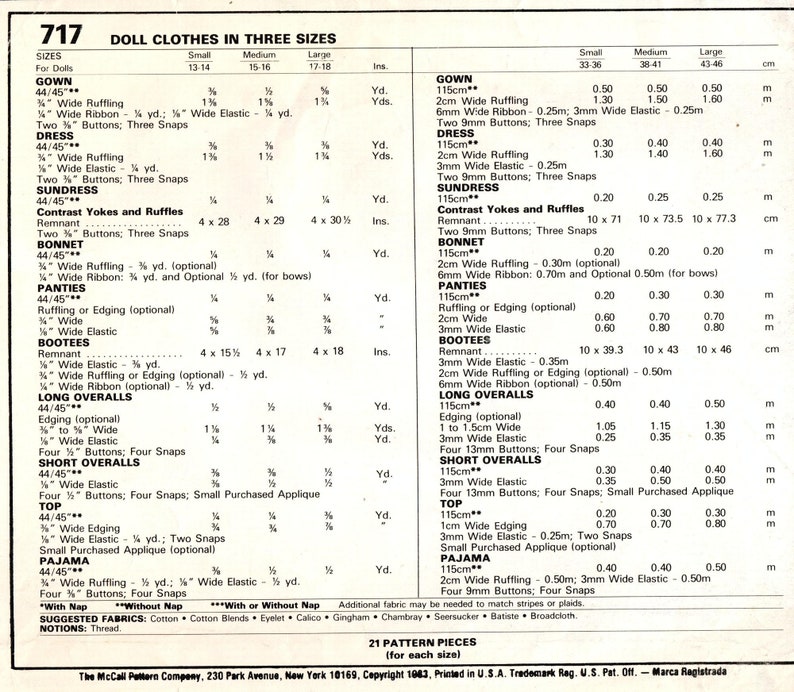 McCall's Doll Clothes Pattern 717/8872 Complete Baby Doll Wardrobe in Three Sizes for Dolls 13 to 14, 15 to 16 or 17 to 18 image 2