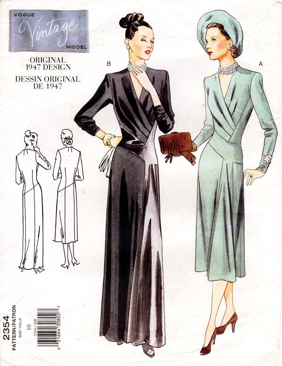 Vogue 1947 Dress Sewing Pattern: Surplice Drape, Size 10 or 18 - Etsy Vogue 1947 Dress Sewing Pattern: Surplice Drape, Size 10 or 18 - Etsy