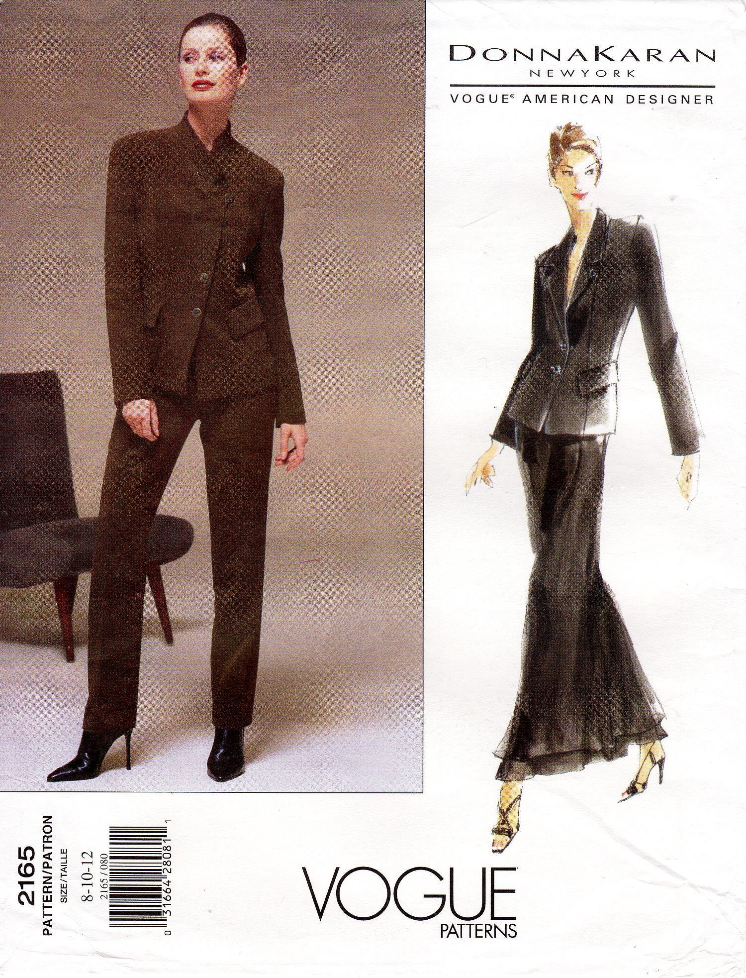 Sz 8/10/12 - Vogue Separates Pattern 2165 by DONNA KARAN - Misses' Fitted Jacket, Bias Skirt & Tapered Pants - Vogue American Designer